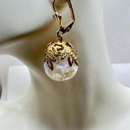 Vintage White Fire Floating Opal Earrings - Gold 925 Sterling Silver