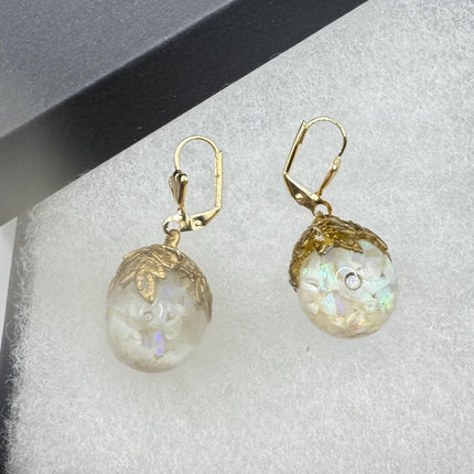 Vintage White Fire Floating Opal Earrings - Gold 925 Sterling Silver