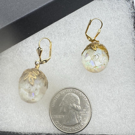 Vintage White Fire Floating Opal Earrings - Gold 925 Sterling Silver