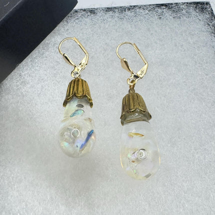 Vintage White Fire Floating Opal Earrings - Gold 925 Sterling Silver