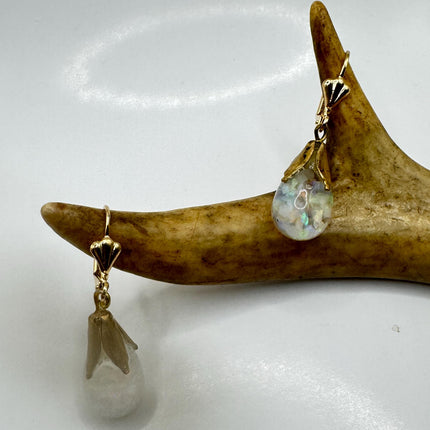 Vintage White Fire Floating Opal Earrings - Gold 925 Sterling Silver