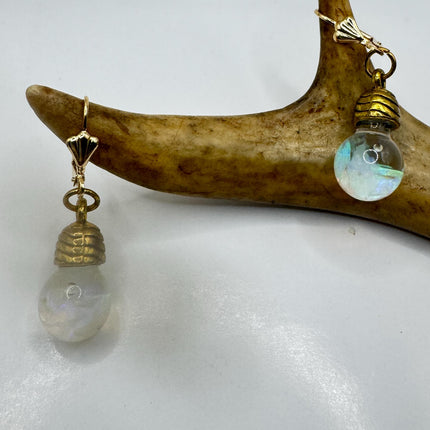Vintage White Fire Floating Opal Earrings - Gold 925 Sterling Silver