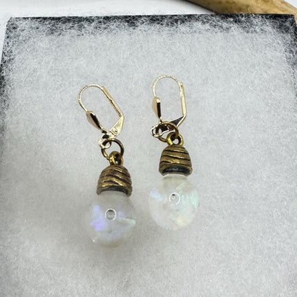 Vintage White Fire Floating Opal Earrings - Gold 925 Sterling Silver