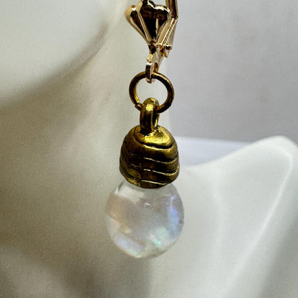 Vintage White Fire Floating Opal Earrings - Gold 925 Sterling Silver