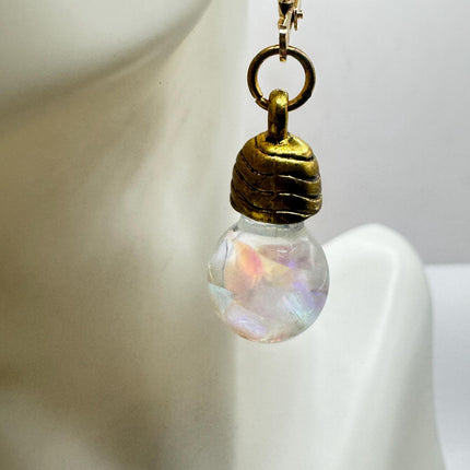 Vintage White Fire Floating Opal Earrings - Gold 925 Sterling Silver