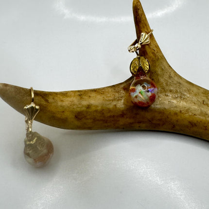 Vintage White Fire Floating Opal Goldstne Earrings - Gold 925 Sterling Silver