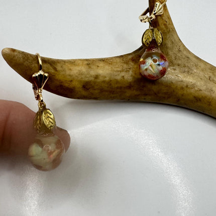 Vintage White Fire Floating Opal Goldstne Earrings - Gold 925 Sterling Silver