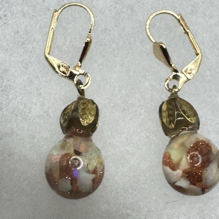 Vintage White Fire Floating Opal Goldstne Earrings - Gold 925 Sterling Silver