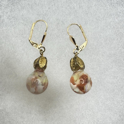 Vintage White Fire Floating Opal Goldstne Earrings - Gold 925 Sterling Silver