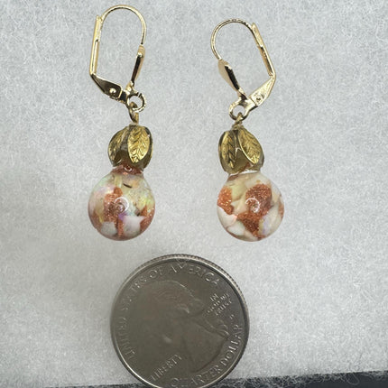 Vintage White Fire Floating Opal Goldstne Earrings - Gold 925 Sterling Silver