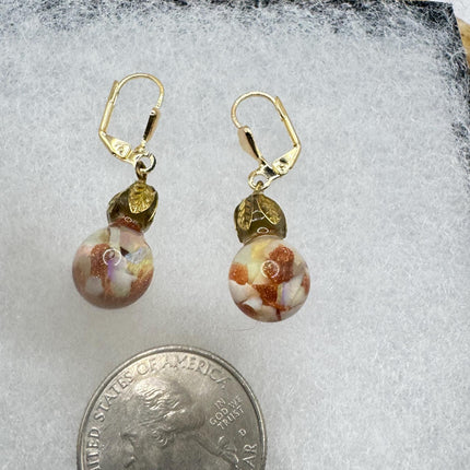 Vintage White Fire Floating Opal Goldstne Earrings - Gold 925 Sterling Silver