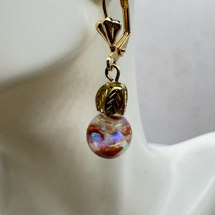 Vintage White Fire Floating Opal Goldstne Earrings - Gold 925 Sterling Silver
