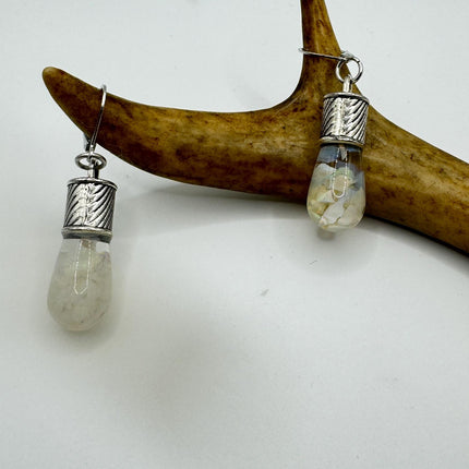 Vintage White Fire Floating Opal Earrings 925 Sterling Silver Lever backs