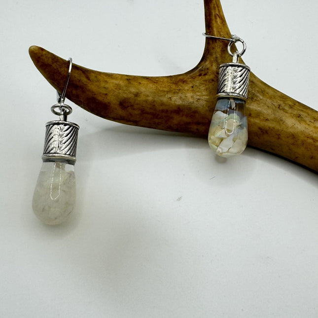 Vintage White Fire Floating Opal Earrings 925 Sterling Silver Lever backs