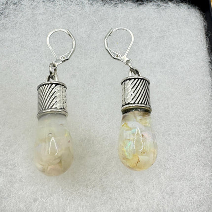 Vintage White Fire Floating Opal Earrings 925 Sterling Silver Lever backs