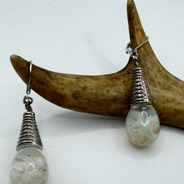Vintage White Fire Floating Opal Earrings 925 Sterling Silver Lever backs