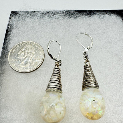 Vintage White Fire Floating Opal Earrings 925 Sterling Silver Lever backs