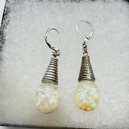 Vintage White Fire Floating Opal Earrings 925 Sterling Silver Lever backs