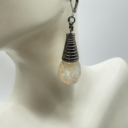 Vintage White Fire Floating Opal Earrings 925 Sterling Silver Lever backs
