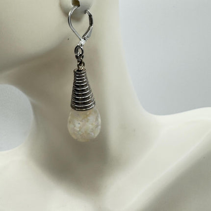 Vintage White Fire Floating Opal Earrings 925 Sterling Silver Lever backs