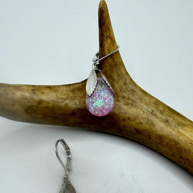 Vintage Pink Fire Floating Opal Earrings 925 Sterling Silver Lever backs
