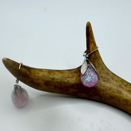Vintage Pink Fire Floating Opal Earrings 925 Sterling Silver Lever backs