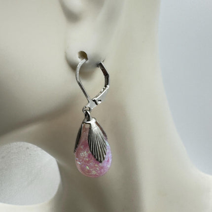 Vintage Pink Fire Floating Opal Earrings 925 Sterling Silver Lever backs