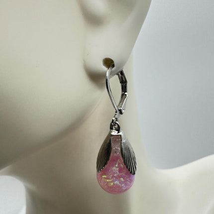 Vintage Pink Fire Floating Opal Earrings 925 Sterling Silver Lever backs