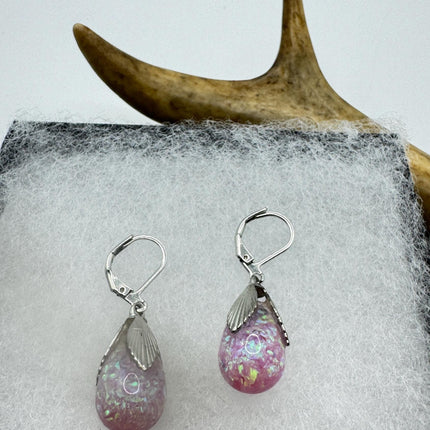 Vintage Pink Fire Floating Opal Earrings 925 Sterling Silver Lever backs