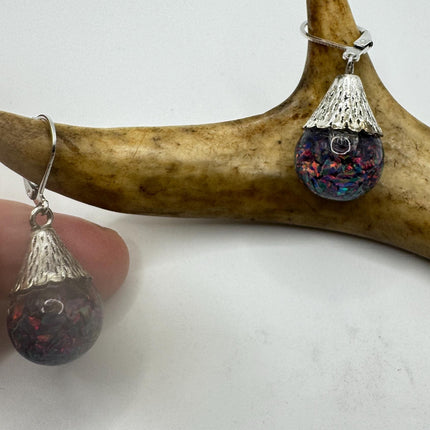 Vintage Black Fire Floating Opal Earrings 925 Sterling Silver Lever backs