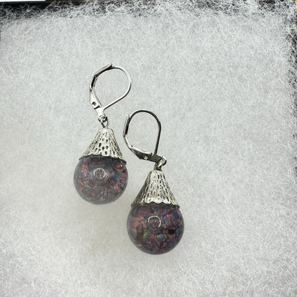 Vintage Black Fire Floating Opal Earrings 925 Sterling Silver Lever backs