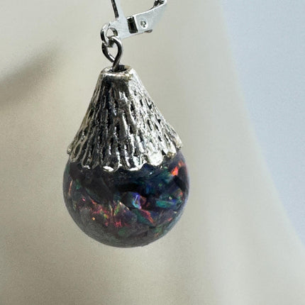 Vintage Black Fire Floating Opal Earrings 925 Sterling Silver Lever backs