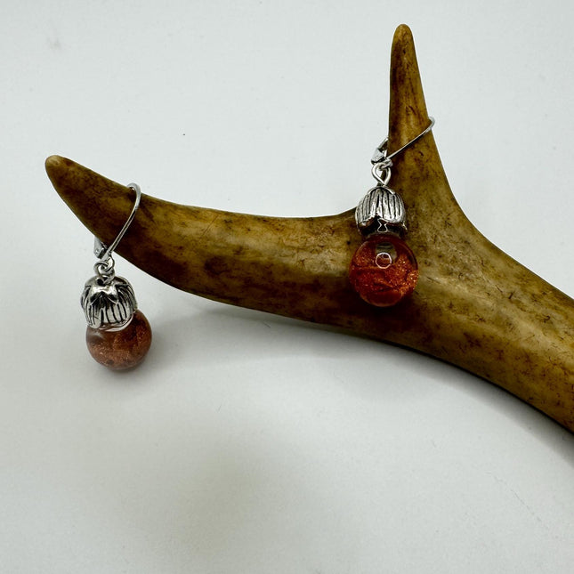 Vintage Fire Floating Goldstone Earrings - Gold 925 Sterling Silver