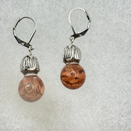 Vintage Fire Floating Goldstone Earrings - Gold 925 Sterling Silver