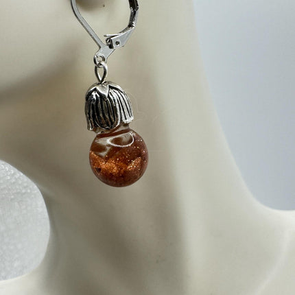 Vintage Fire Floating Goldstone Earrings - Gold 925 Sterling Silver