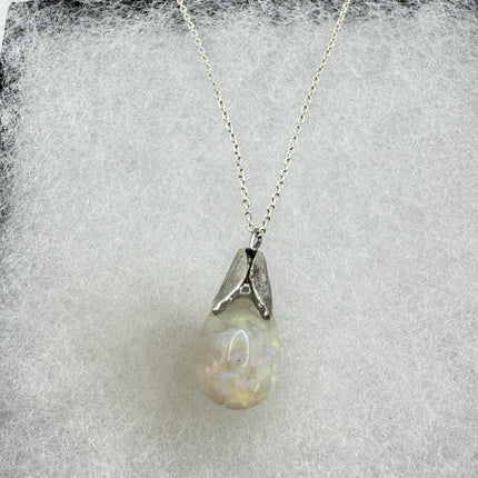 Vintage White Fire Floating Opal Necklace Sterling Silver