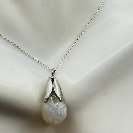 Vintage White Fire Floating Opal Necklace Sterling Silver