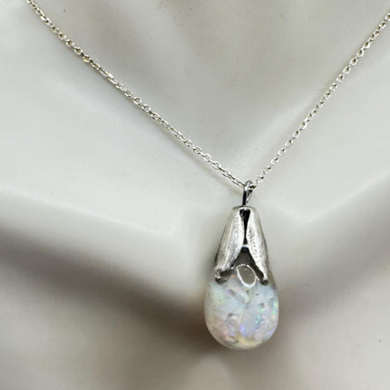 Vintage White Fire Floating Opal Necklace Sterling Silver