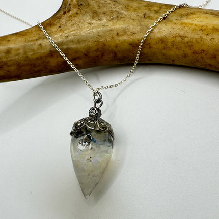 Vintage White Fire Floating Opal Necklace Sterling Silver