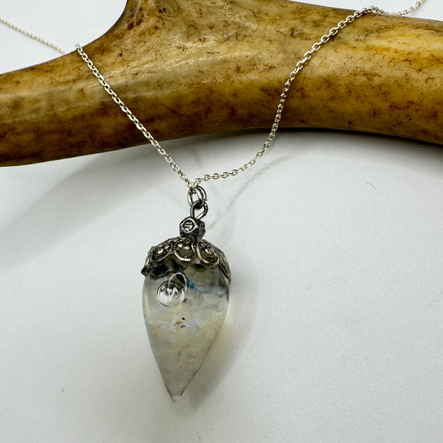 Vintage White Fire Floating Opal Necklace Sterling Silver
