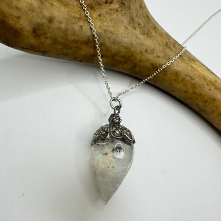 Vintage White Fire Floating Opal Necklace Sterling Silver