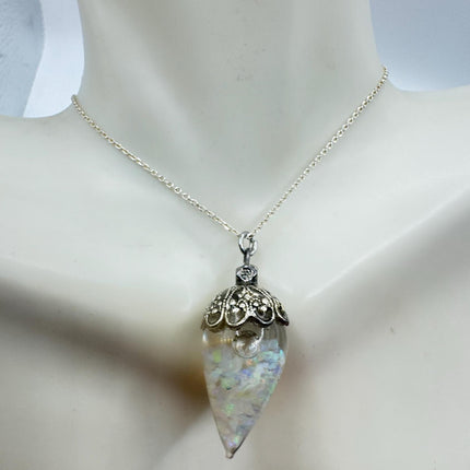 Vintage White Fire Floating Opal Necklace Sterling Silver