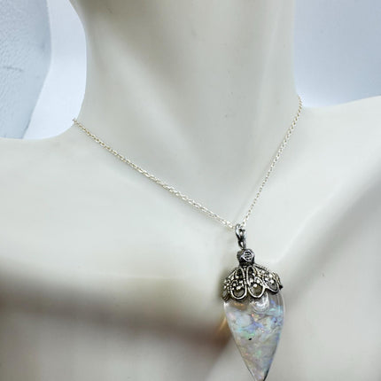 Vintage White Fire Floating Opal Necklace Sterling Silver