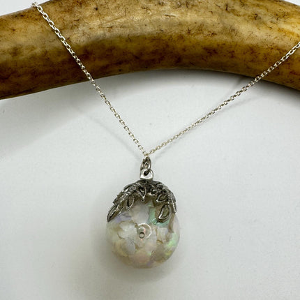 Vintage White Fire Floating Opal Necklace Sterling Silver