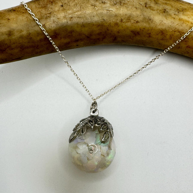 Vintage White Fire Floating Opal Necklace Sterling Silver