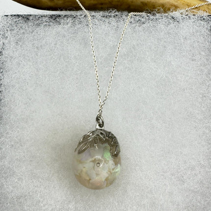 Vintage White Fire Floating Opal Necklace Sterling Silver