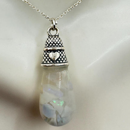Vintage White Fire Floating Opal Necklace Sterling Silver