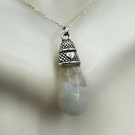 Vintage White Fire Floating Opal Necklace Sterling Silver