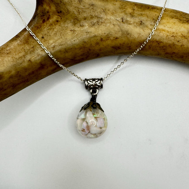 Vintage White Fire Floating Opal Necklace Sterling Silver