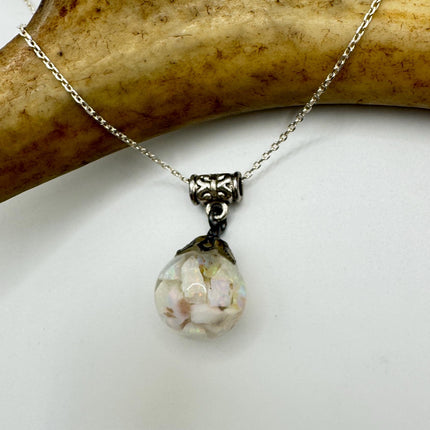 Vintage White Fire Floating Opal Necklace Sterling Silver